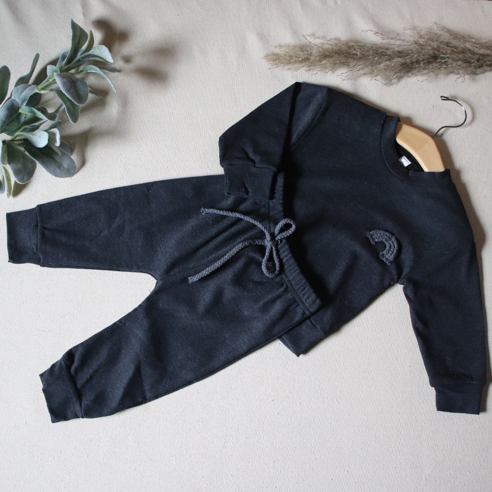 Charcoal Gray Rainbow Lounger Set Ribbed Jogger
